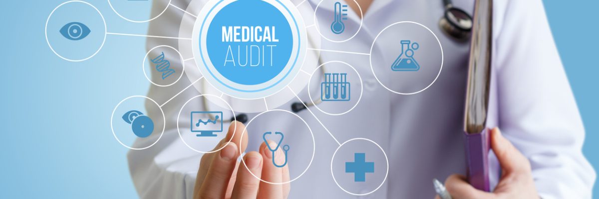 Doctor holding a medical audit concept design.